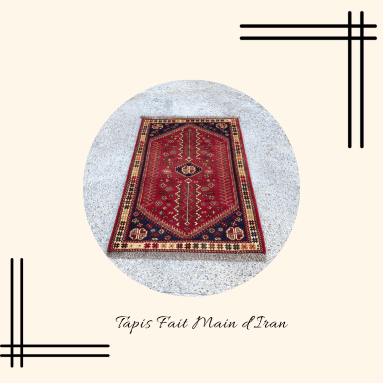 Tapis fait main Iran à fond rouge beige et noir pour la marque interiornco