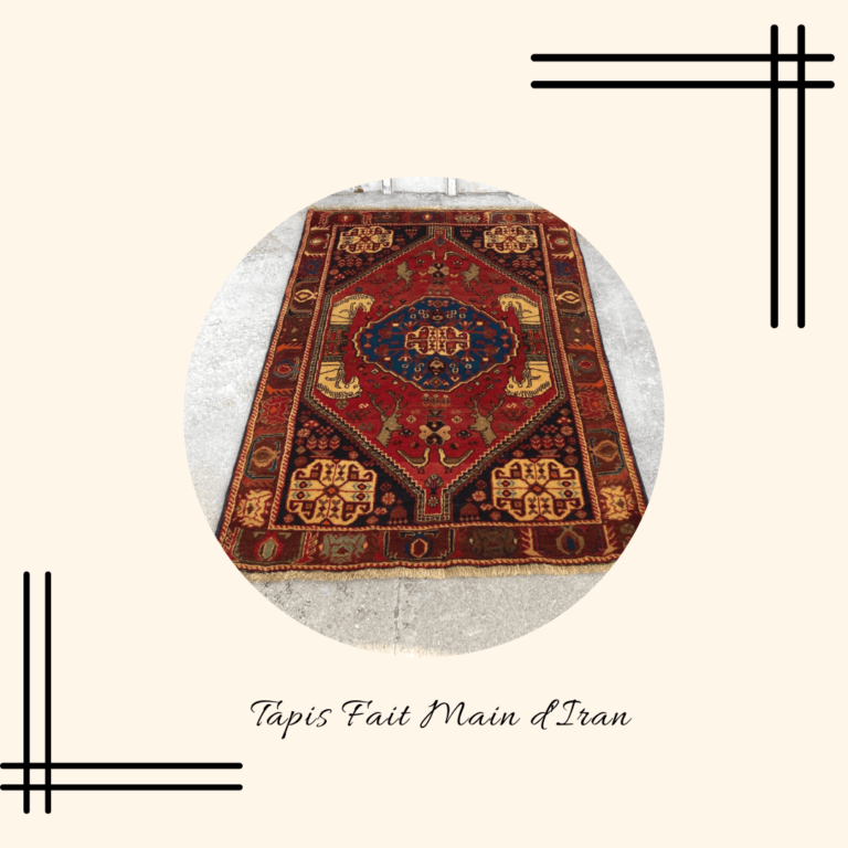 Tapis Fait Main Iranien à fond rouge et motif chevaux et cerfs pour la marque Interior'n co