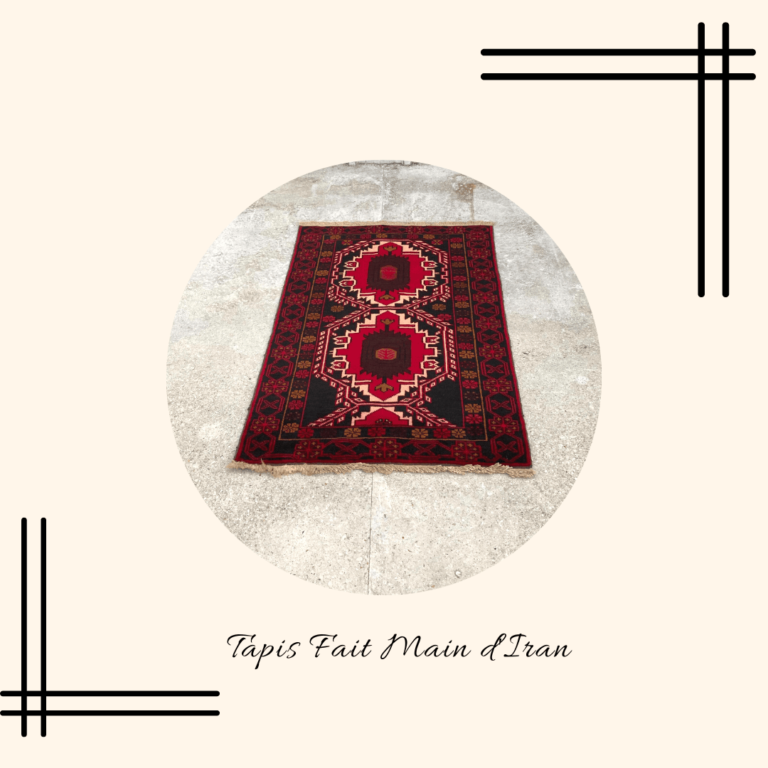 Tapis Fait Main d'Iran à fond rouge et motif rouge et ivoire pour la marque Interior'n co