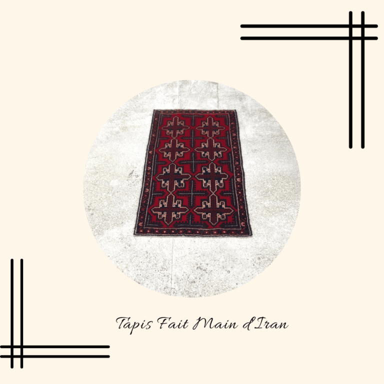 Tapis Fait Main d'Iran à fond rouge et motif étoiles multiples ivoire et noir pour la marque Interior'n co